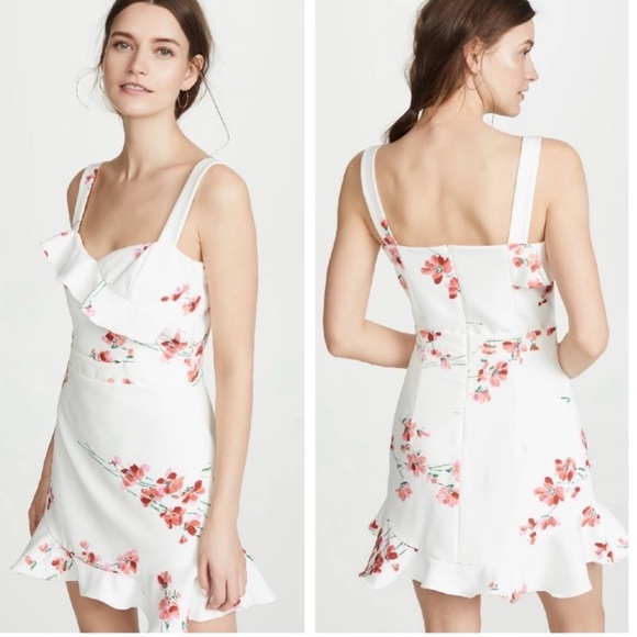 Black Halo Zalda White and Pink Floral Ruffle Mini Dress - Picture 2 of 7